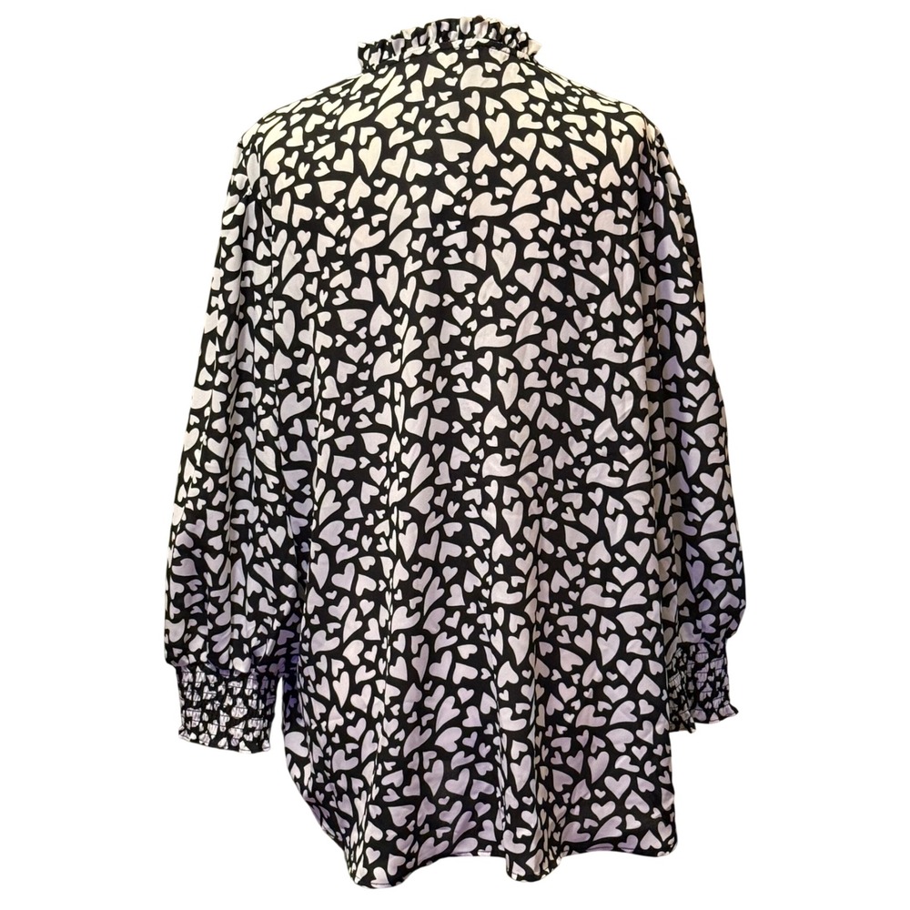 Philosophy‎ Woman Black White All Hearts Ruffle Neck Bishop Sleeve Blouse Top 1X - Picture 3 of 8